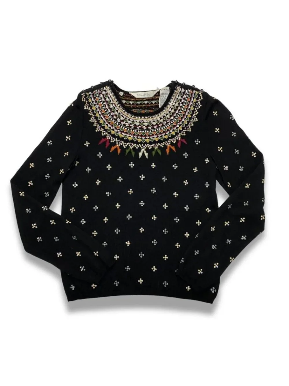 Oscar de la Renta Embellished Black Vintage Sweater Size M